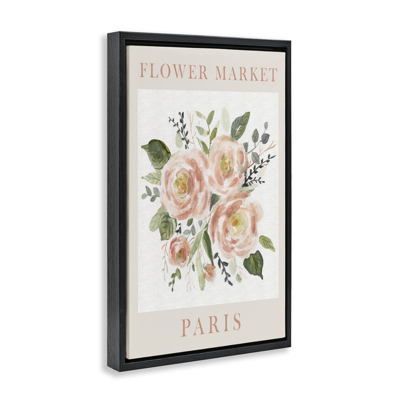 Marché aux fleurs pastel de Paris, Cadre flottant noir de jais, H 25 po x l 17 po