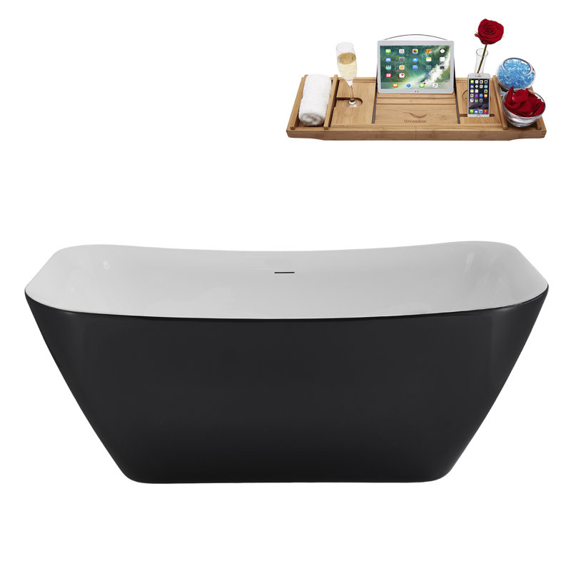Baignoire autoportante 59 "avec drain interne Streamline, Blanc lustré
