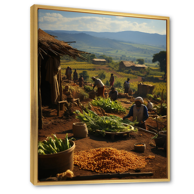 «Labrina African Tribes Kikuyu Harvest IV», reproduction sur toile, Cadre flottant doré, H 44 po x l 34 po