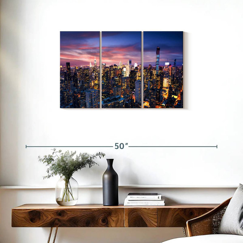 Paysage urbain de Sirci, New York, la nuit, H 20 po x l 33 po