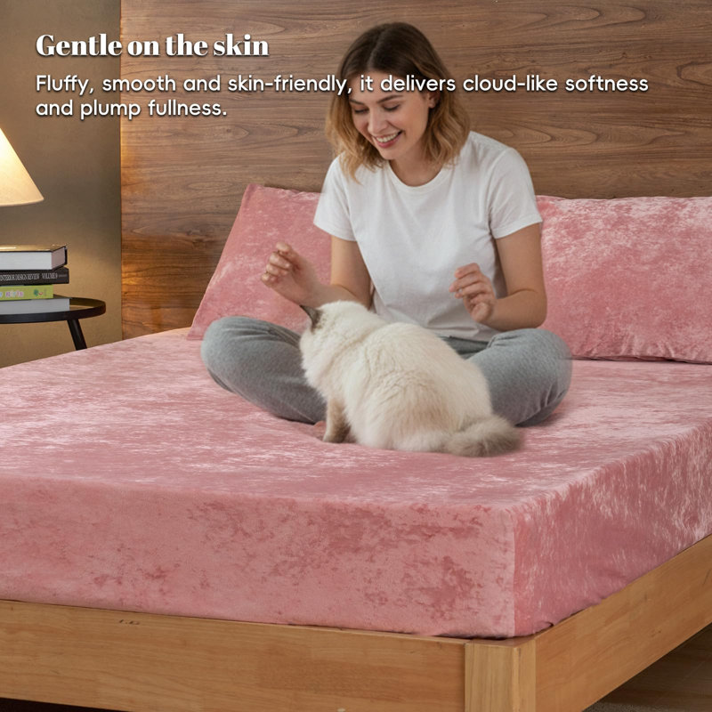 PHF Truly Velvet Fitted Sheet, Luxury Super Soft Cozy Fuzzy Fleece Bottom Sheet, Deep Pocket Up to 16",Strenghth Elastic Band, Suitable for Fall Winter Spring,No Pillowcases