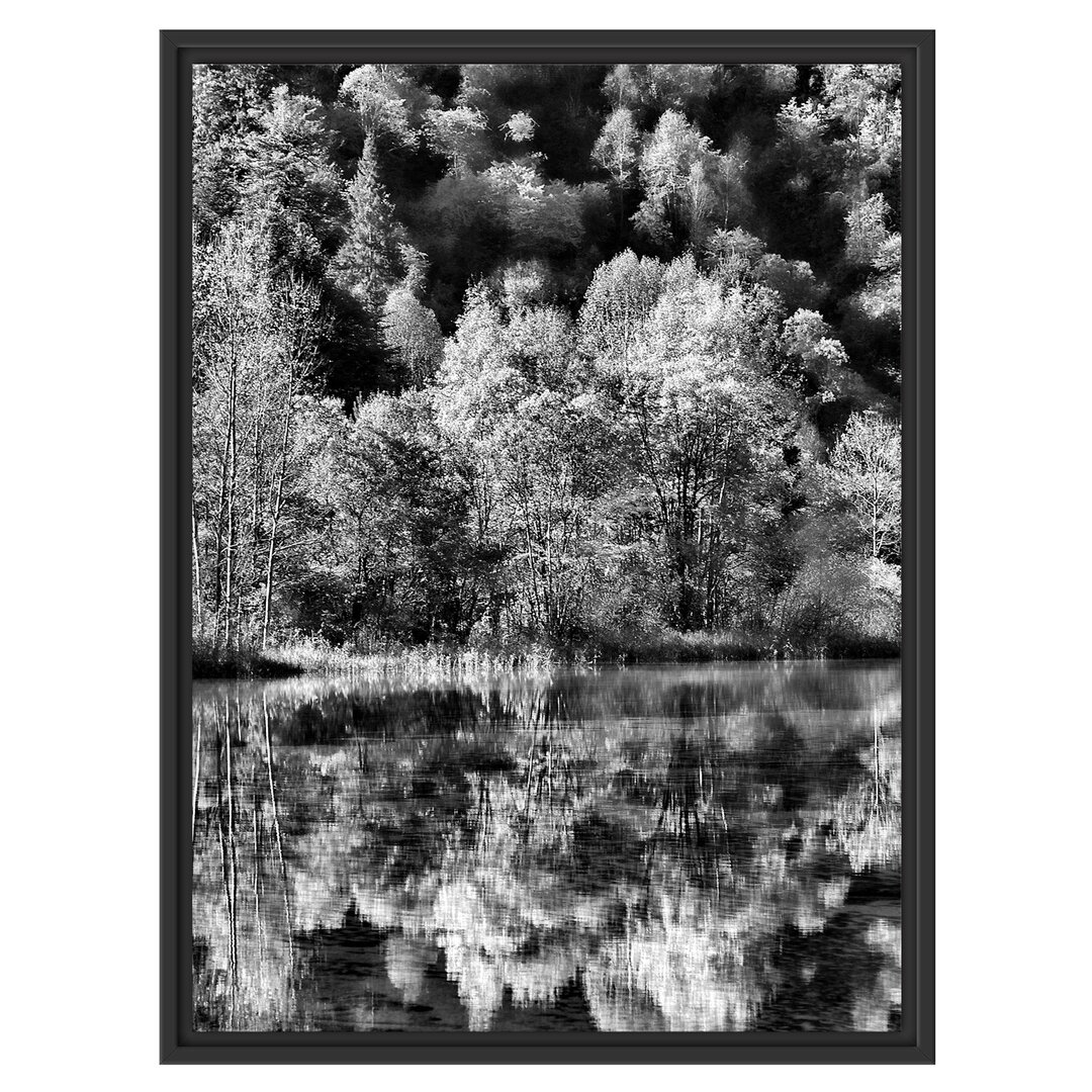 Gerahmtes Wandbild herbstlicher Wald am See