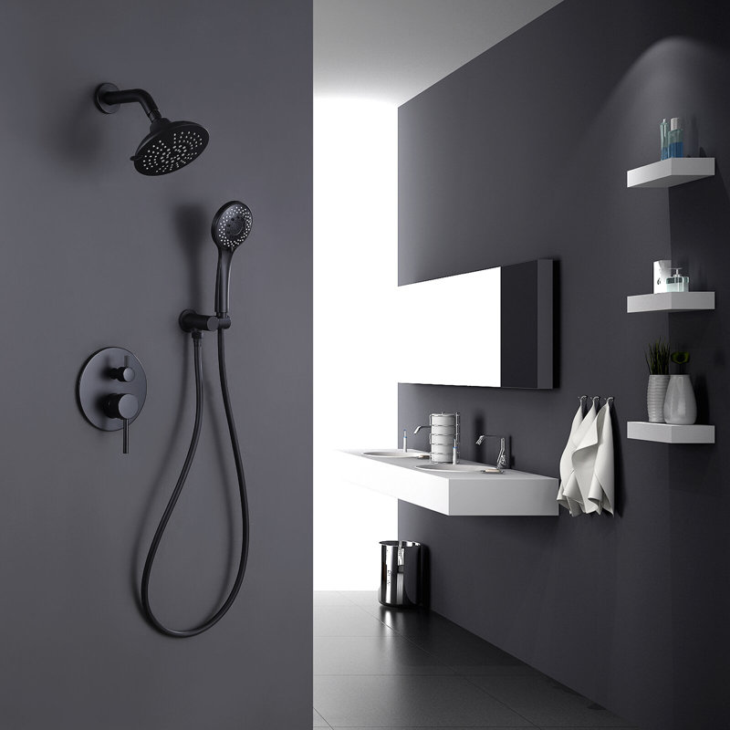 Round Shower System Wall Mounted Shower Faucet Rain Mixer Combo Set, Rain Shower Head Shower Set For Bathroom In Matte Black