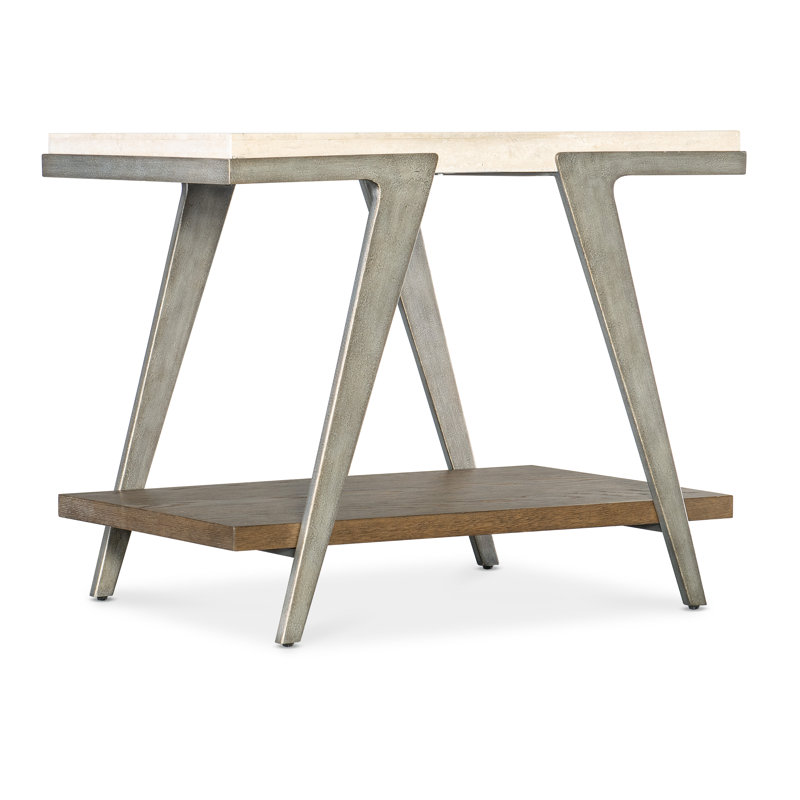 Transitional Brown and Cream Marble Top End Table