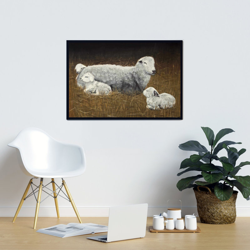 Sheep And Lambs Print On Canvas, 24" H x 36" W