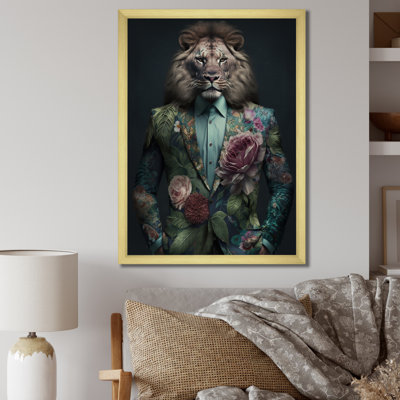 Lion glamour avec costume de fleurs - animaux, impressions d'art mural lion