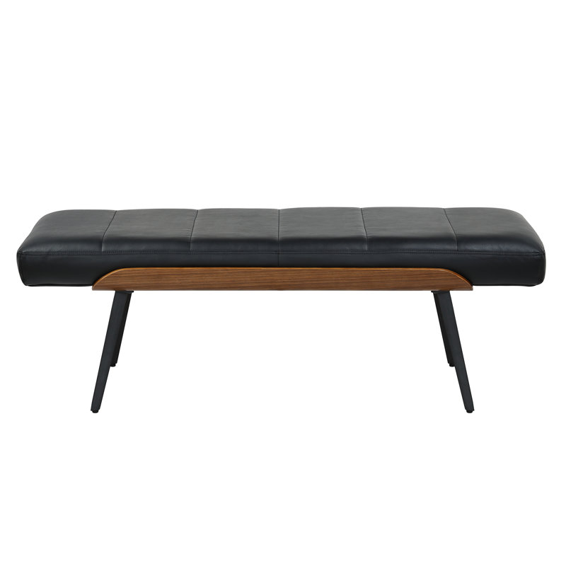 Banc Mid-Century moderne en similicuir et métal - noir et noyer