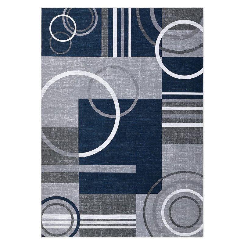 Geometric Machine Printed Area Rug, Blue, Rectangle 80 x 150 cm