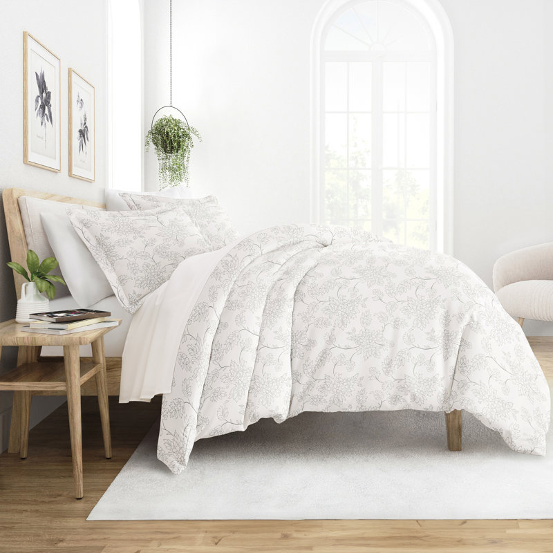 Gray Twin/Twin XL Microfiber Vine Pattern Duvet Cover Set