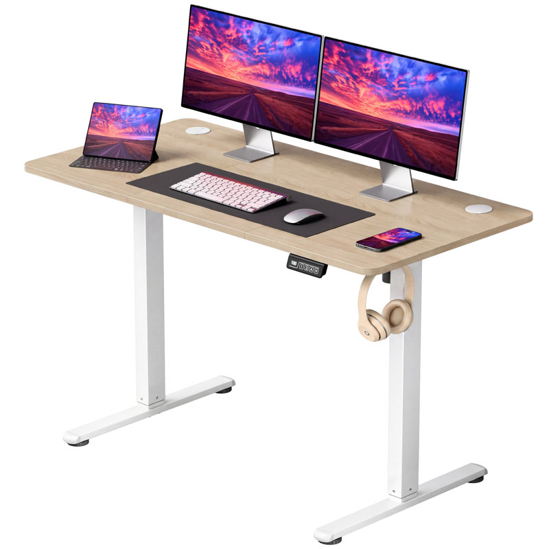 Bureaux debout à hauteur réglable Putnam, Bambou / blanc, H 48 po x l 47,25 po x P 23,62 po