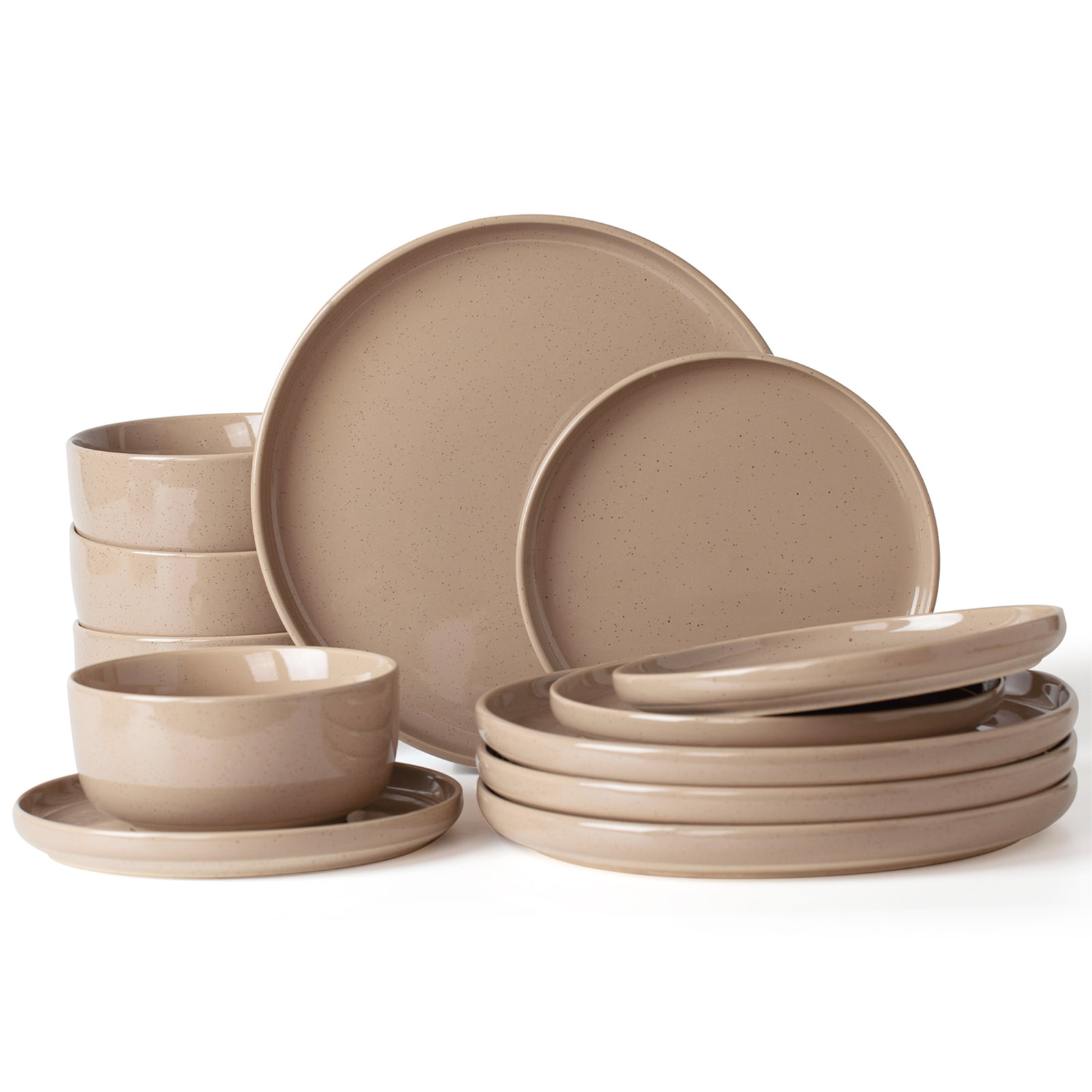 12 Piece Dinnerware Set - Service for 4, Brown