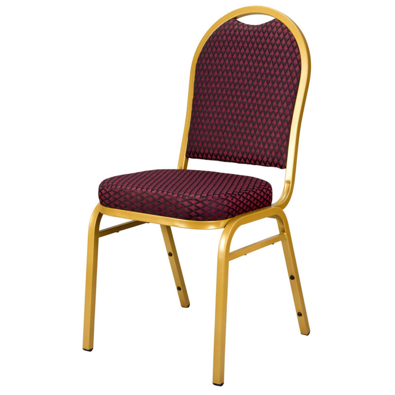 Patterned Fabric, Gold Steel Frame, Dome Back Banquet Chair, 2 Chair Bundle By Chivari, Burgundy