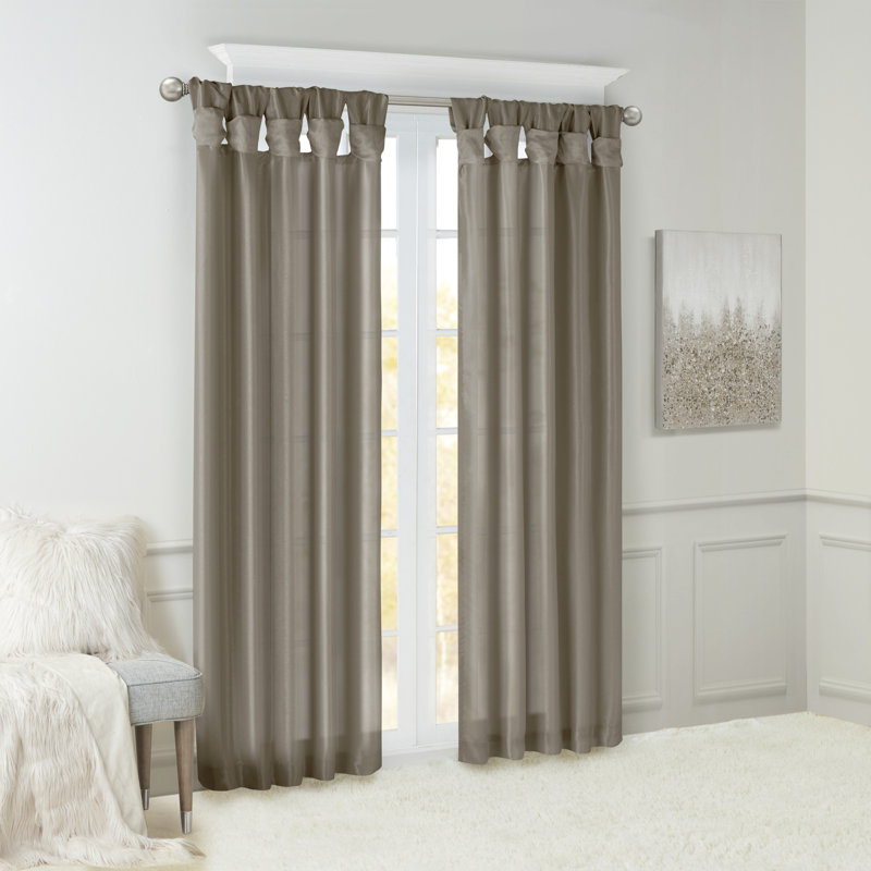 Pewter Faux Silk Tab Top Puddle Length Drape Panel
