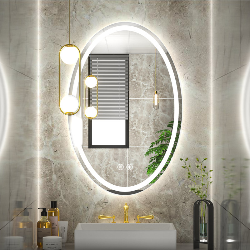 Adorna Oval Frontlit and Backlit Dimmable LED Vanity Mirror with Anti-Fog, 24" H x 36" W