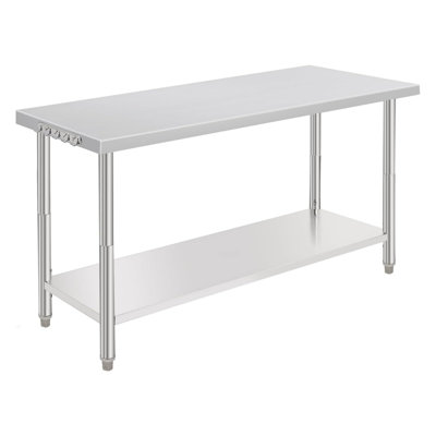 Stainless Steel Kitchen Prep Table with Caster Wheels, Commercial Heavy Duty Workbench with Hooks, Metal Table with Adjustable Height Shelf for Garage, Outdoor