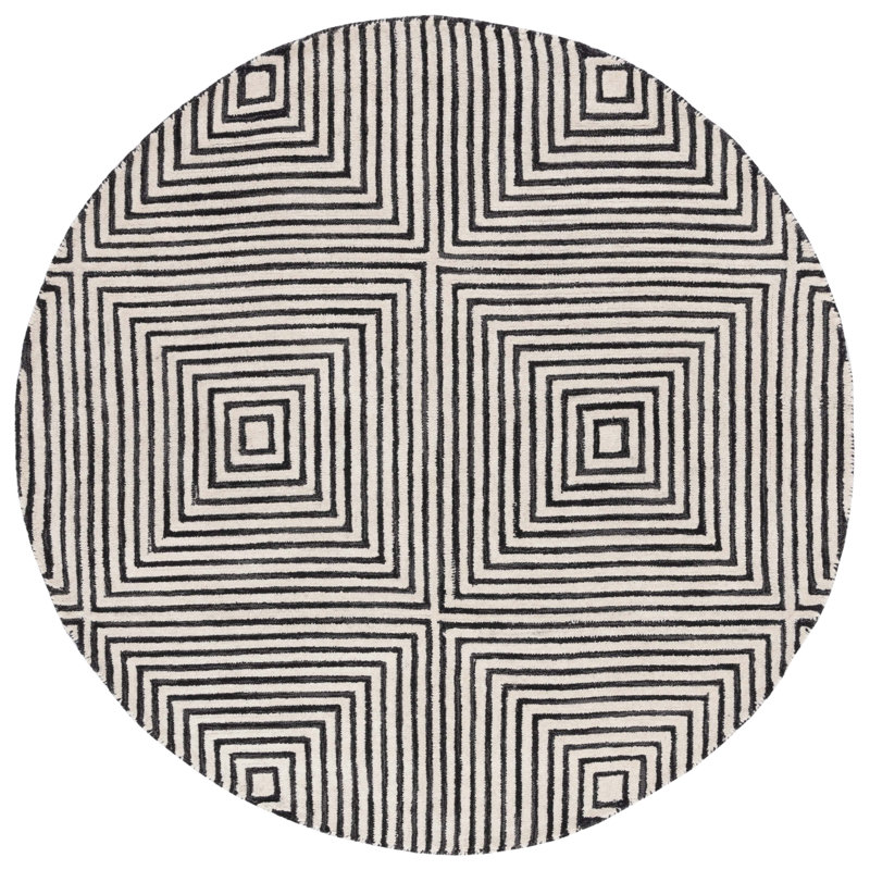 Tapis noir / beige Swansea Metro 454, Rond 5 pi