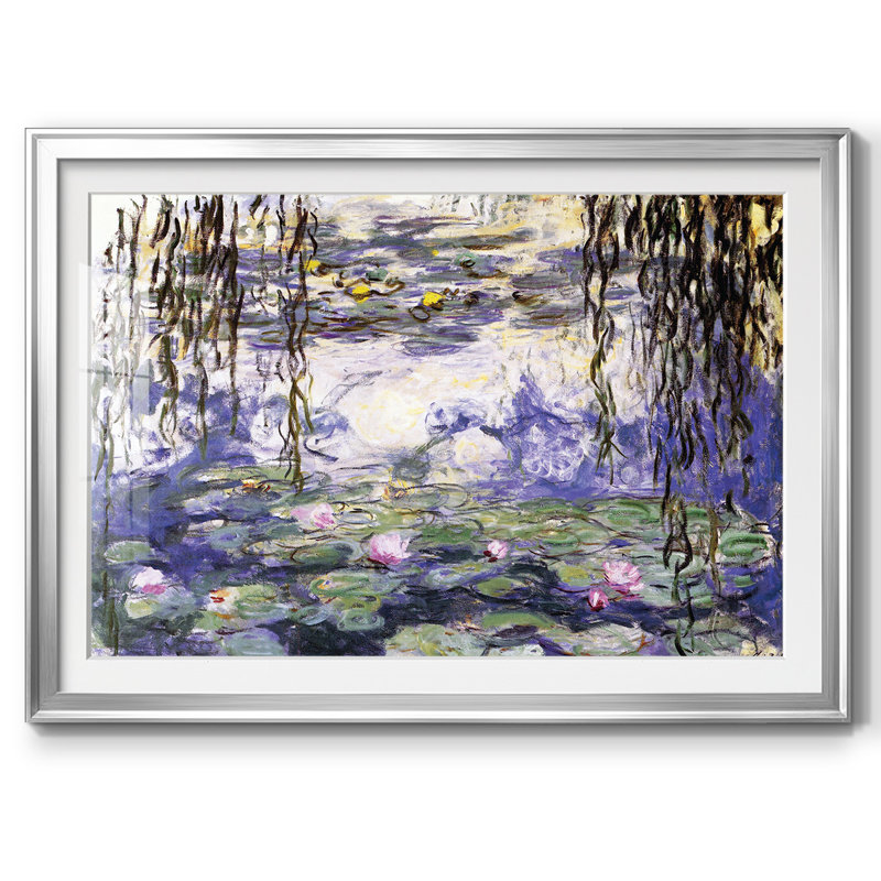 Nénuphars encadrés sur papier, Argent, H 19 po x l 27 po x P 1,5 po