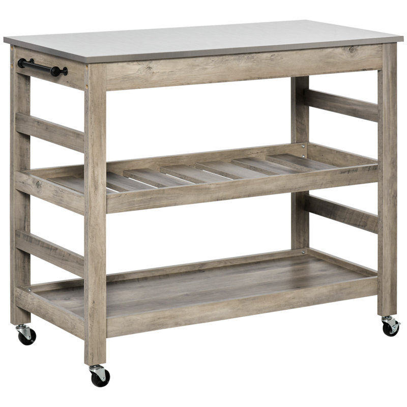 Rolling Kitchen Cart With Stainless Steel Countertop(No Include Stool)