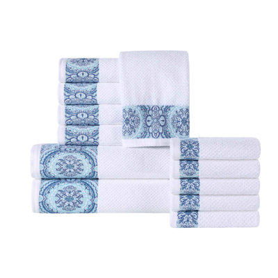 Ludwicka Medallion Cotton Jacquard Textured Soft Absorbent 12 Piece Assorted Bathroom Towel Set