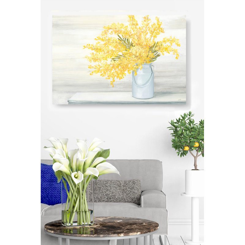 Bouquet de récolte dorée, fleurs d'or jaune en pot, vase, pot, sur table, panneau de bois, crème, blanc, brun, doux, chalet, ferme, maison de campagne, feuillage