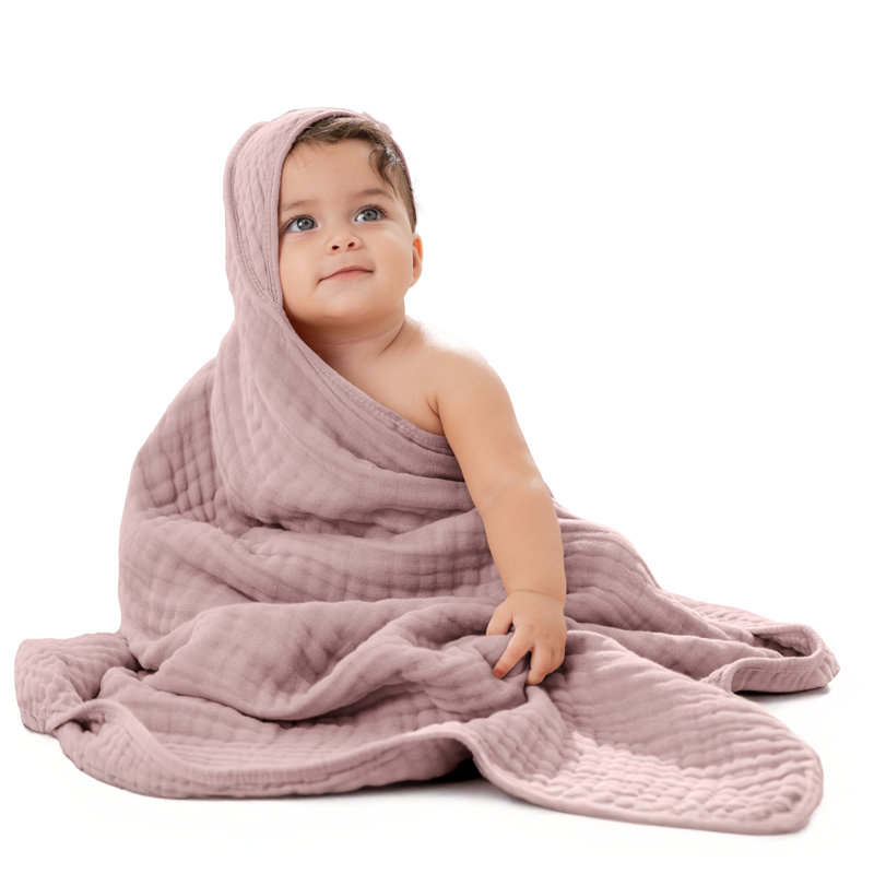 Comfy Cubs Hooded Baby Towel 1-Pack, Large 32 x 32 Inch - 6 Layer 100% Muslin Cotton - Soft & Absorbent Baby Bath Towels