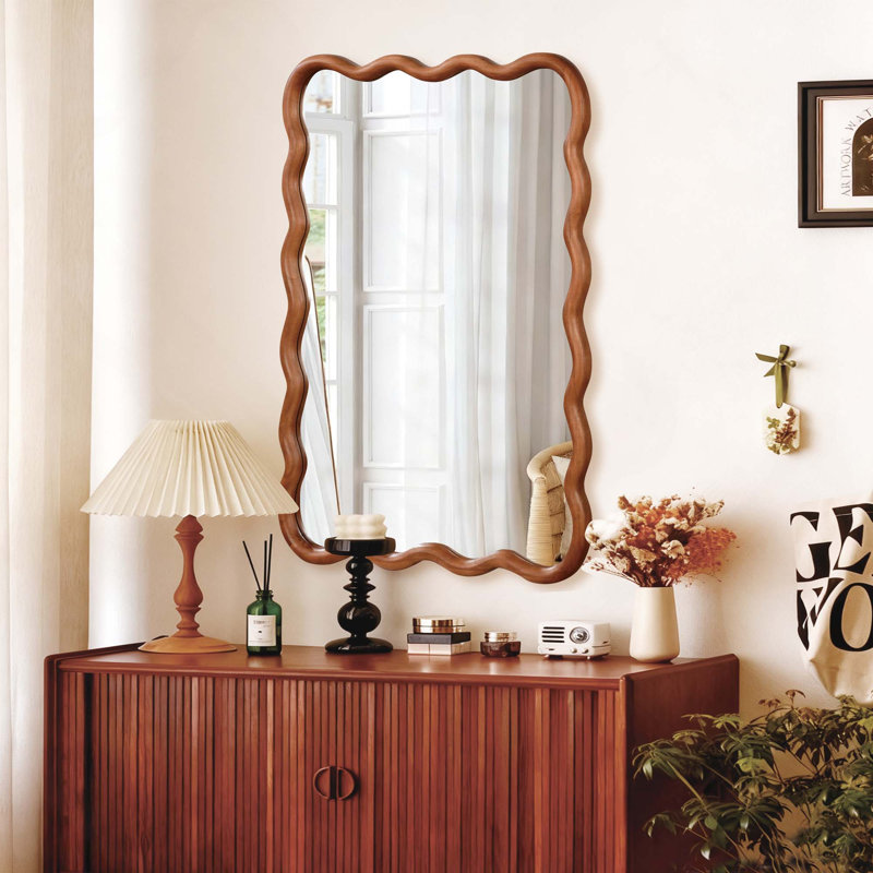 Miroir décoratif rectangulaire en bois massif ondulé pour chambre à coucher, salle de bain, salon, vestibule, 40 po x 30 po