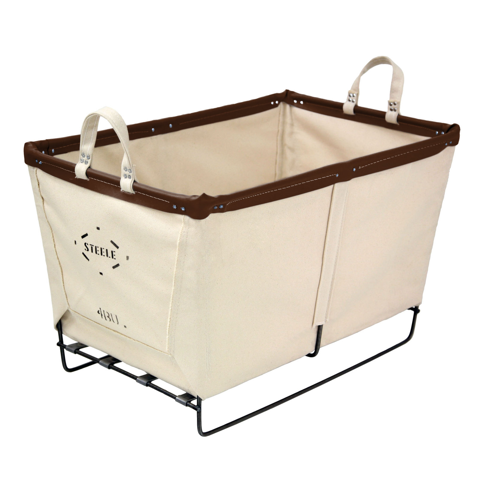 Canvas Carry Basket 4bu, Natural Canvas with Brown Leather Rim, Medium (17.5" H x 19" W x 25" D)