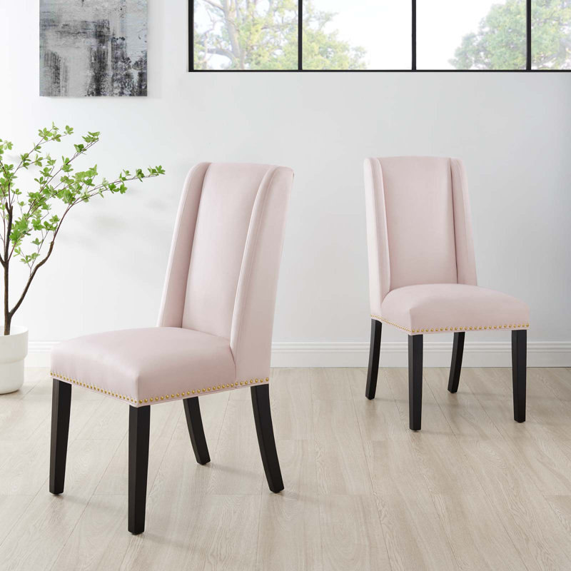 Modway Baron Performance Velvet Dining Chairs - Set of 2, Pink