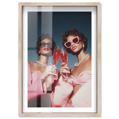 «Pink Champagne Toast Shadowbox Print Vintage Art Prints» par Notoriart, cadre blond, 30 x 45
