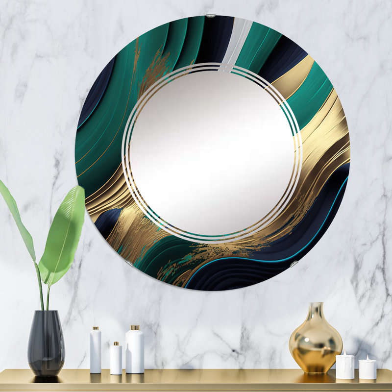 Agate verte et dorée I - miroir mural abstrait, 32 po x 32 po