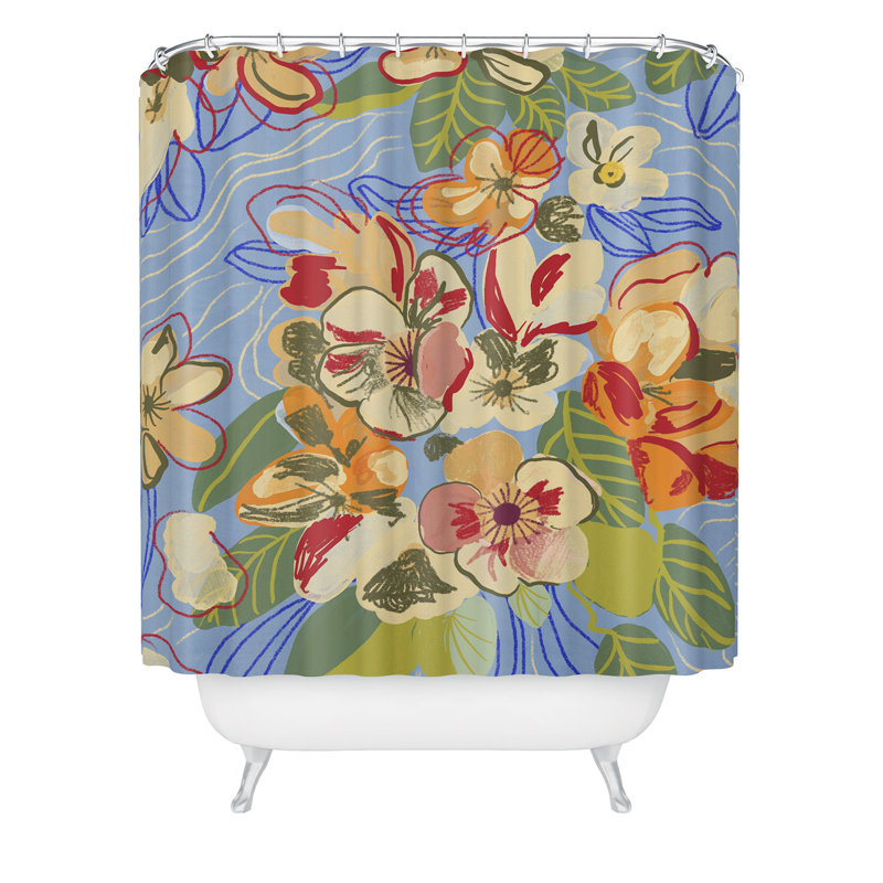 Rideau de douche Ninola Design, Bleu / orange floral clair