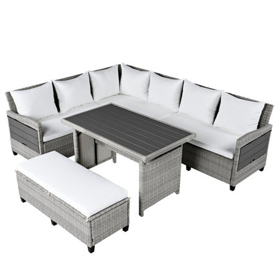 Ensemble de canapé d'extérieur en rotin 5 pièces, ensemble de meubles modulaires en osier en PE, blanc, ensemble de patio, ensemble de conversation