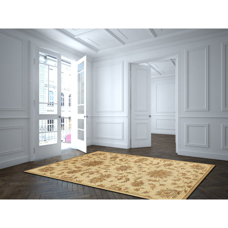 Tapis oriental ivoire touffeté à la main Minster, Rectangle 5 pi x 8 pi