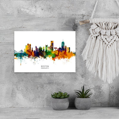 «Boston Watercolor Skyline Abstract Contemporary City Architecture», art mural