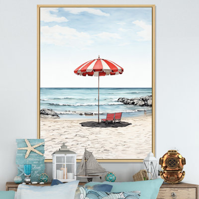 Coastal Red Beach Umbrella II - Nautique et plage, reproduction sur toile
