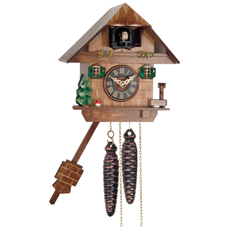  Hand-carved Cuckoo Clock 7" H Tree, Mushroom, Water Pump, and Cottage Design