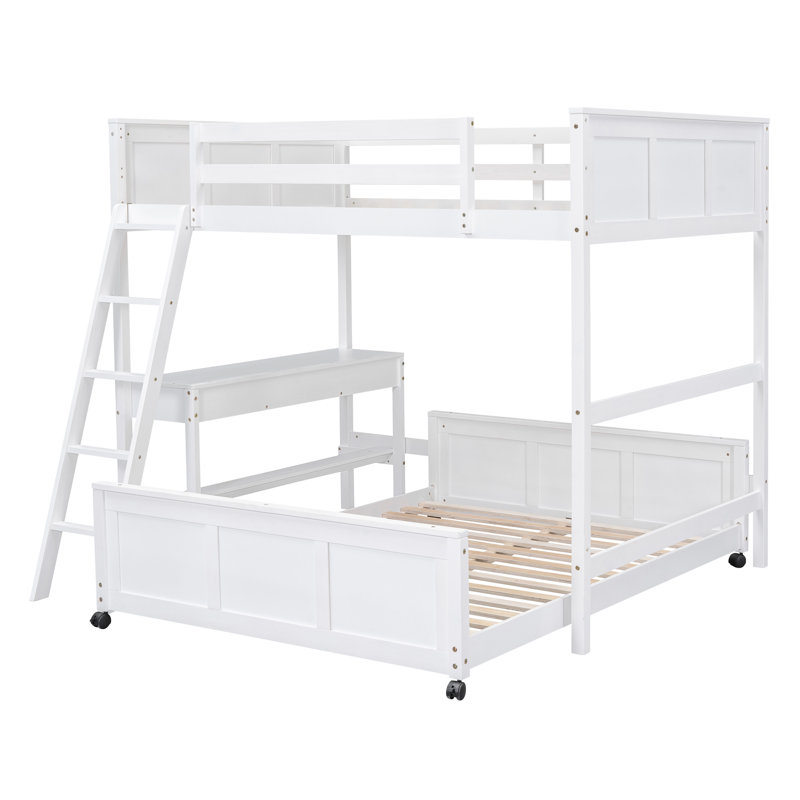 Lit superposé avec bureau, Double sur double, Blanc