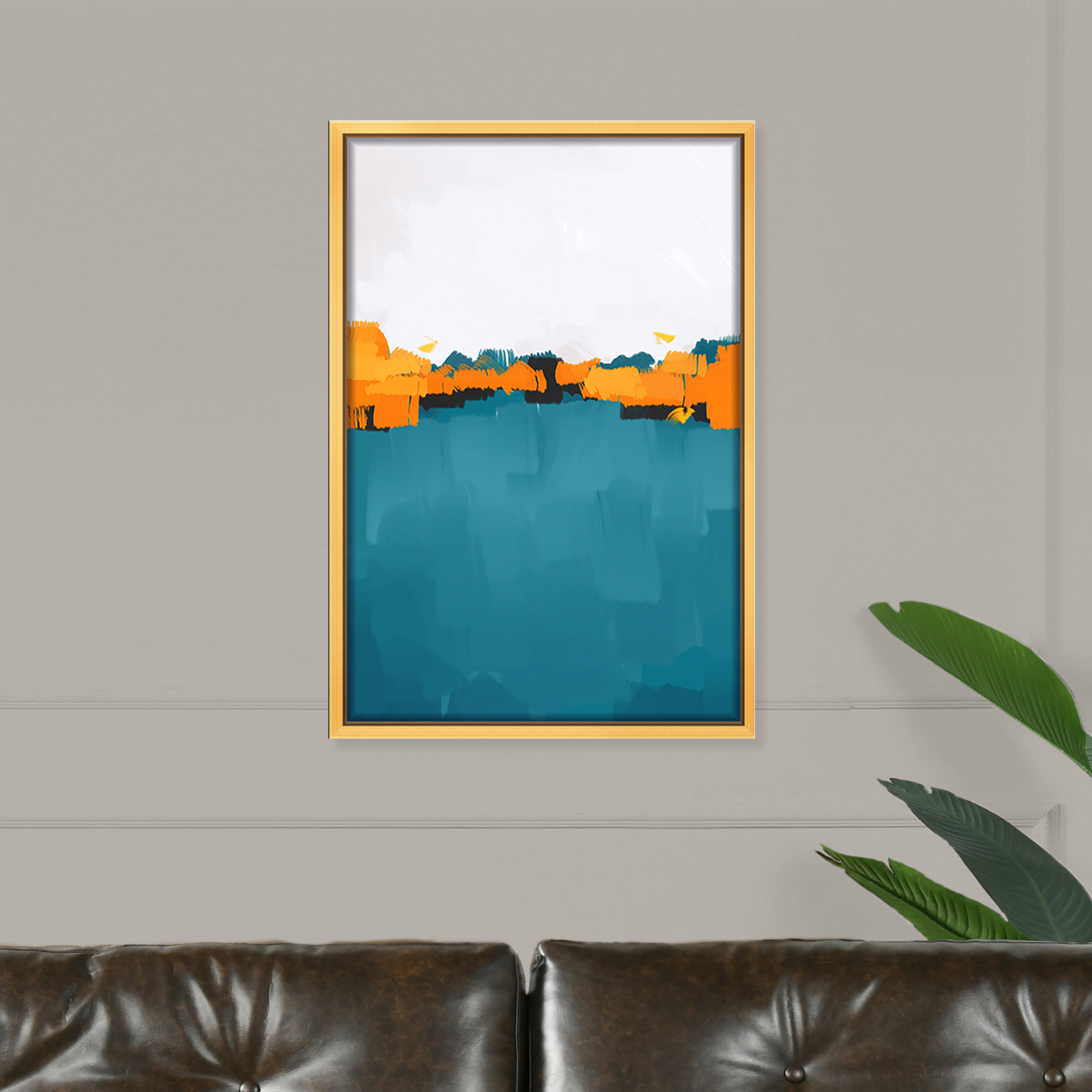 Wrought Studio Abstract Dawn Acrylic Glass Art, Gold Frame, 16? X 24