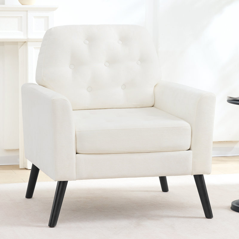 Fauteuil d'appoint rembourré en chenille de style Mid-Century avec pieds rembourrés en bois, Blanc
