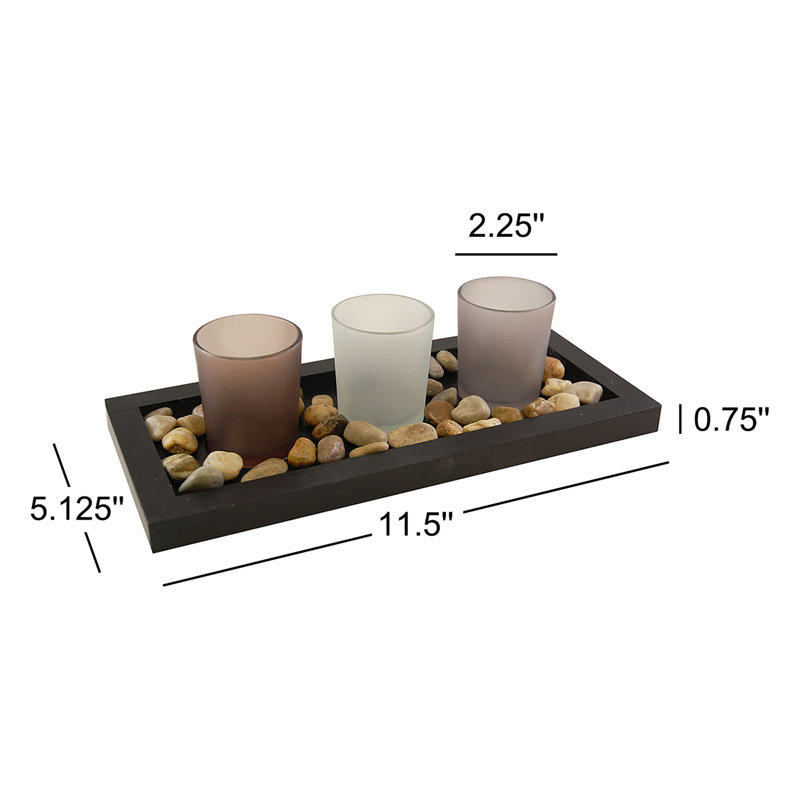 Plateau en bois avec 3 porte-bougies en verre