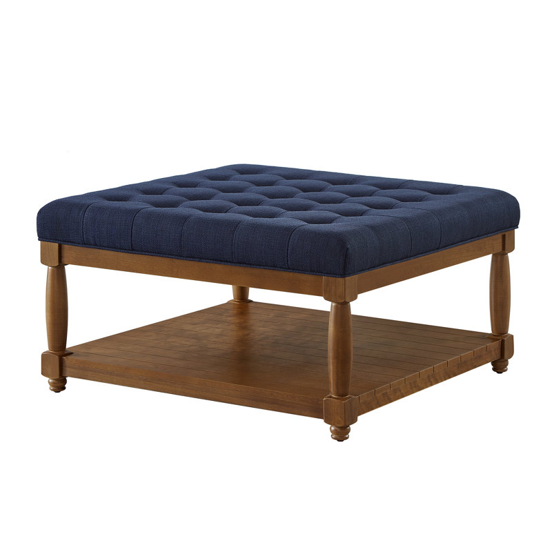  Grand repose-pieds carré avec repose-pieds et tablette inférieure, bleu marine, Bleu, Bois brun