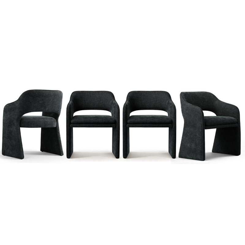 19" Seat Height Upholstered Fabric Dining Armchair, Black