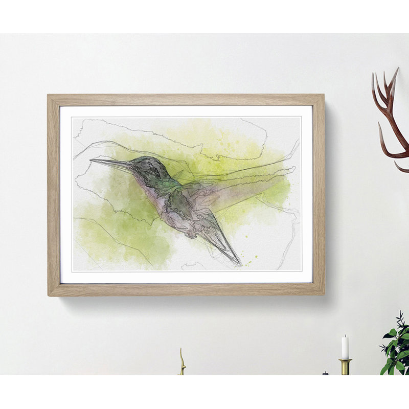 Hummingbird in Costa Rica in Abstract - Framed Print, 60cm H x 91cm W x 2cm D, Oak