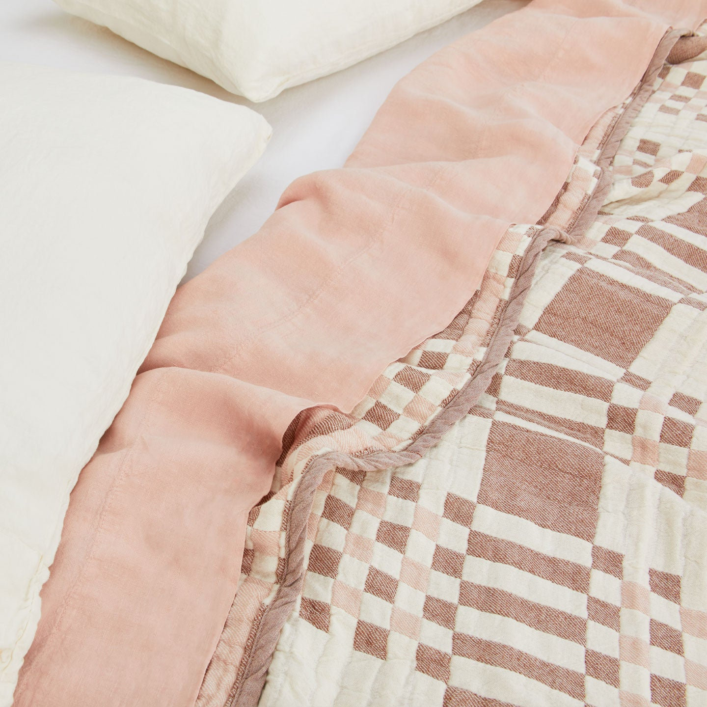 Simple Plaid Cotton Jacquard Throw Blanket, Blush/Terracotta, Queen