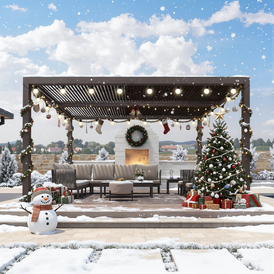 Louvered Pergola 13 Ft. W x 10 Ft. D Outdoor Aluminum Pergola with Adjustable Roof Purple Leaf