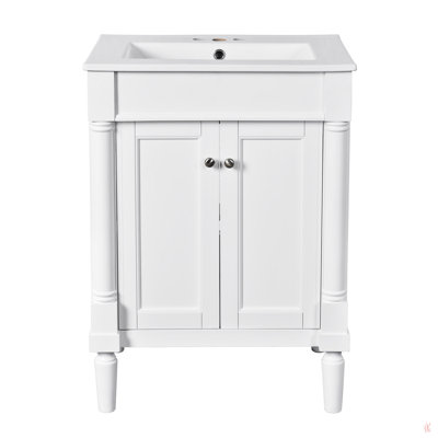 Meuble-lavabo 24 po avec lavabo supérieur, armoire de rangement à 2 niveaux, meuble-lavabo simple, grandes tablettes de rangement