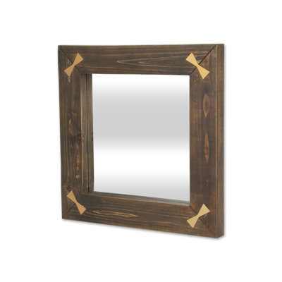 Waconia 22" Brown Wood With Gold Bows Square Accent Mirror