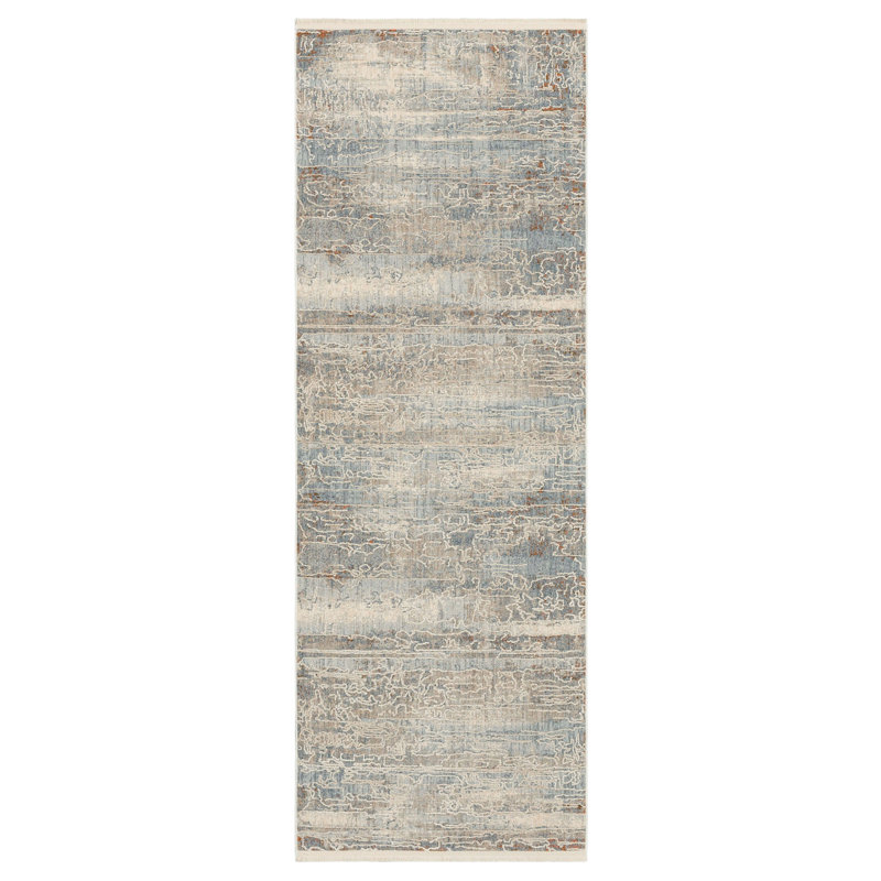 Karastan Silk Road Woven Polyester  Abstract Cream/Dark Grey Area Rug, Rectangle 1'4" x 5'
