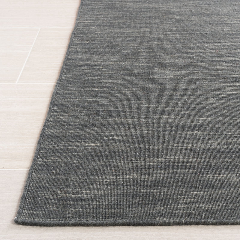 Kilim Hand Loomed Wool/Cotton Rug in Charcoal/Gray, Square 6'