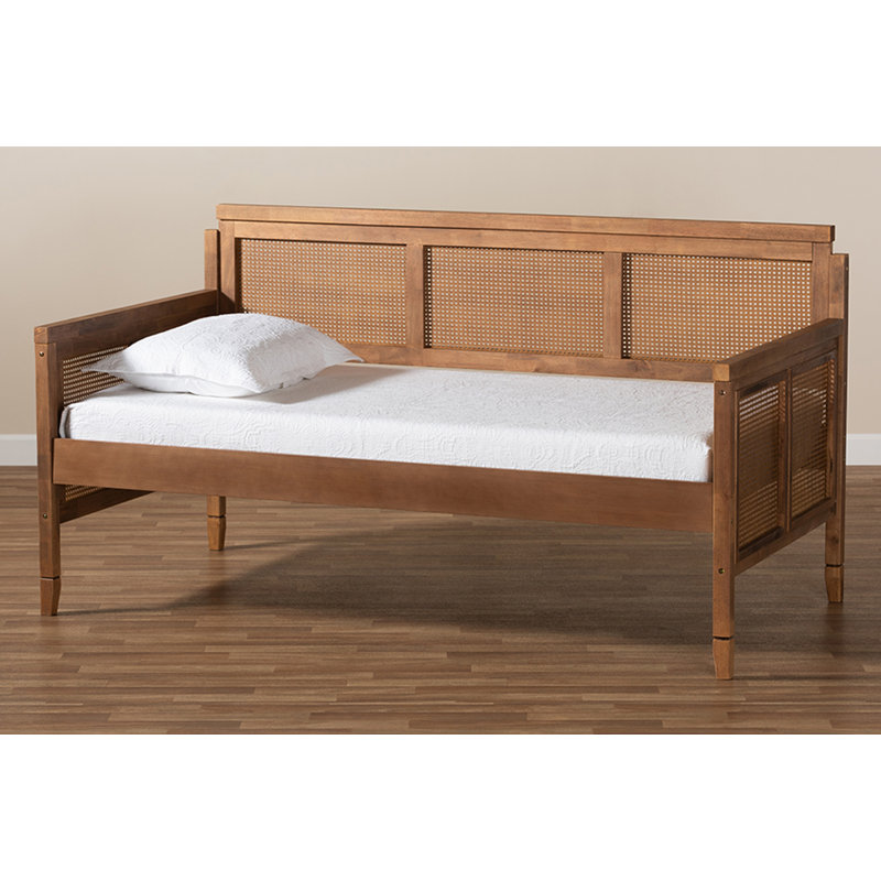Elwyn Vintage French Inspired Ash Wanut Finished Wood And Synthetic Rattan Daybed
